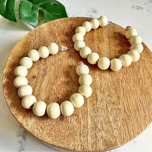 2/$30🌵 Beige Wood Bead Hoop Earrings Vacation Tropical Trendy Jewelry Large NEW